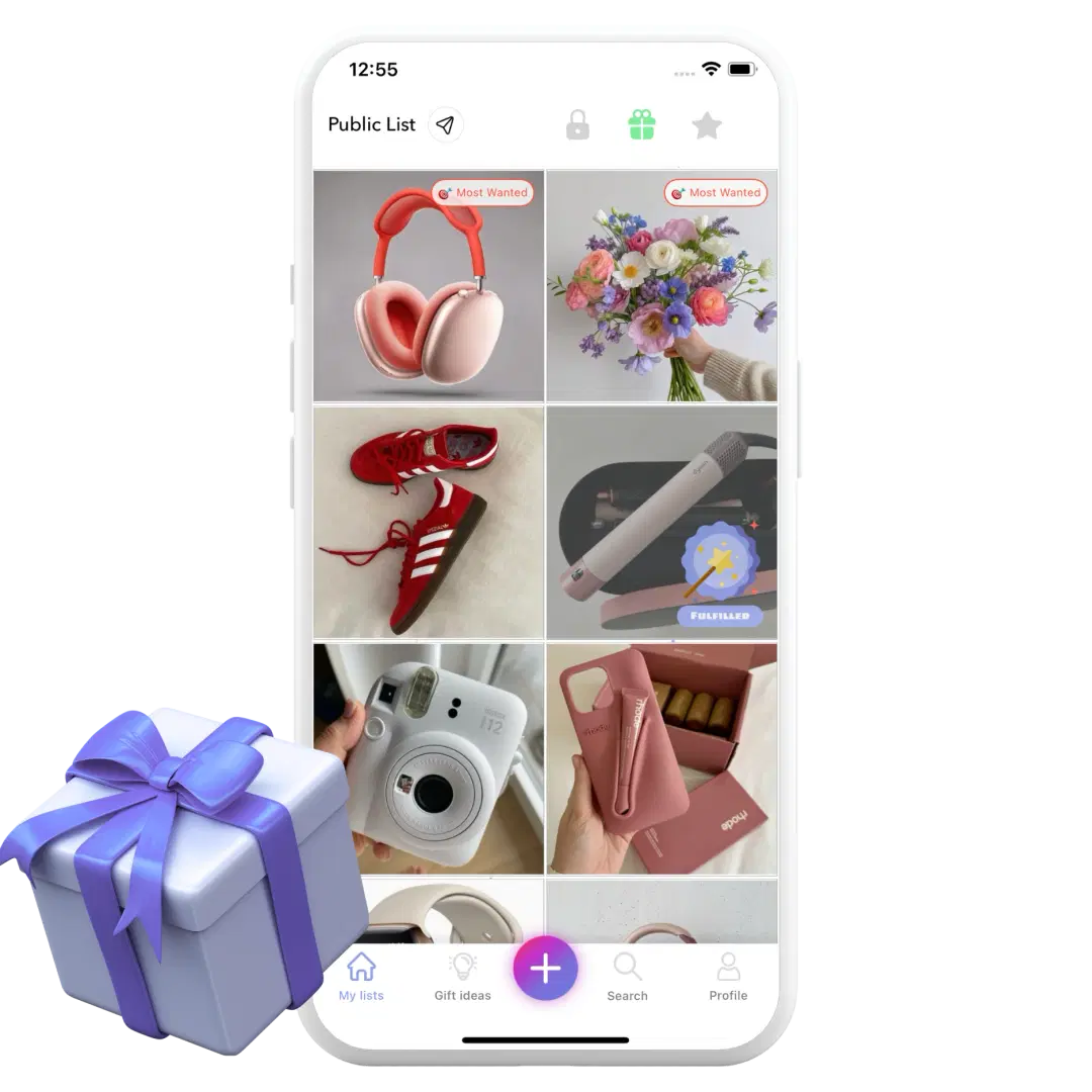 WishDeck mobile app screenshot showing public wishlist