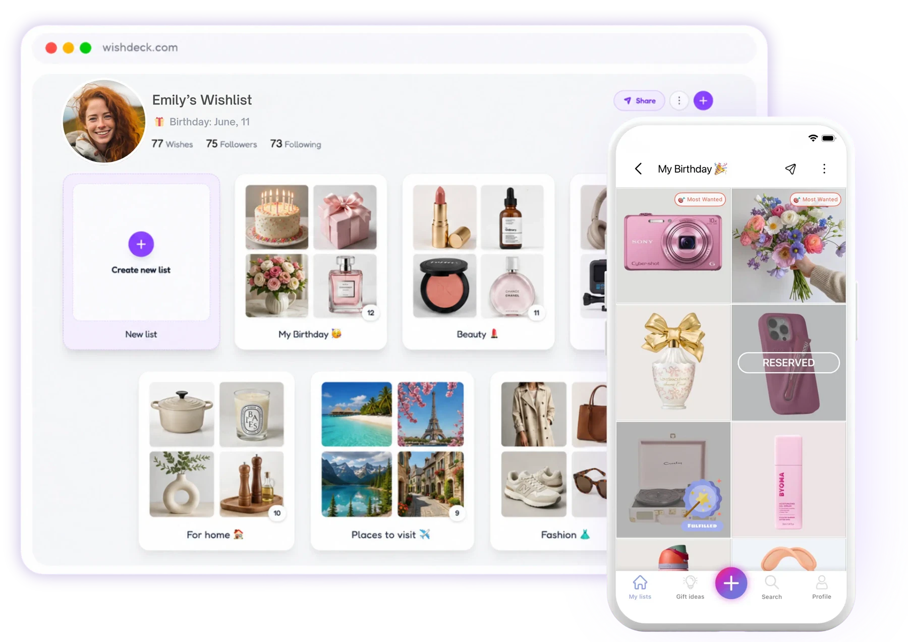 WishDeck im Web und auf dem Smartphone mit einer geteilten Wunschliste