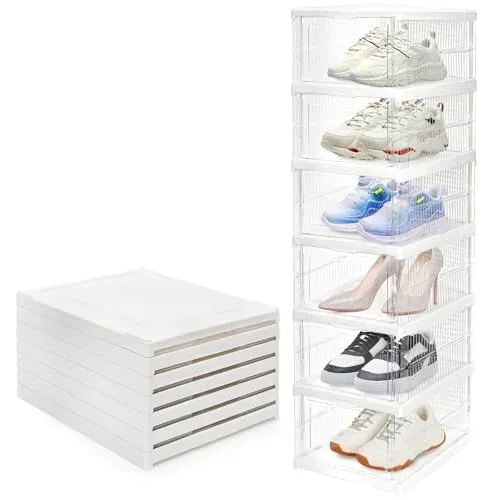 4. Stackable Clear Shoe Boxes with Front Opening (Set of 6)