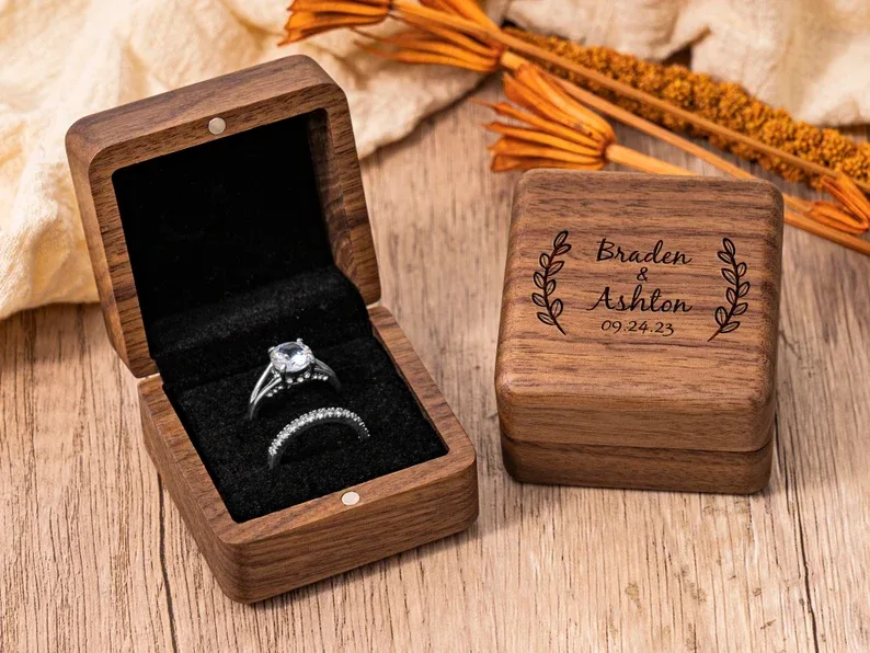 5. Etsy Personalized Leather Ring Box (custom engraved)