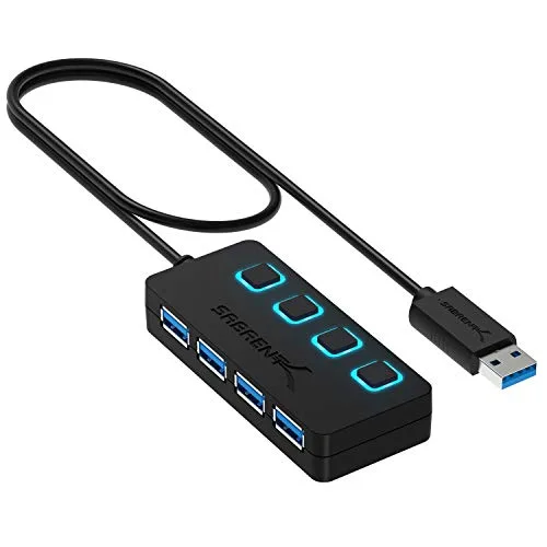 18. SABRENT 4-Port USB 3.0 Hub with Individual LED Power Switches