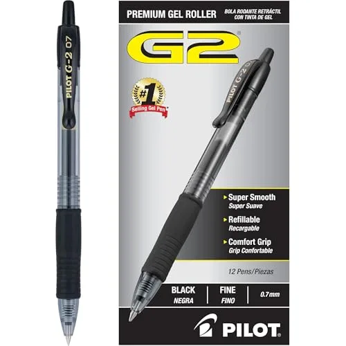 Pilot G2 Retractable Gel Pens, 12-Pack