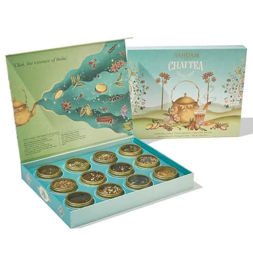 5. VAHDAM Chai Tea Gift Set (12 Varieties) Tin Caddy Gift Box